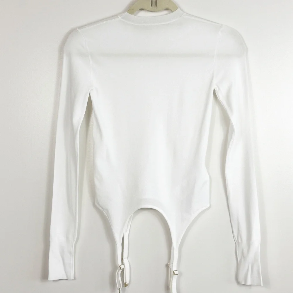 Dion Lee White Viscose Garter Long Sleeve T-Shirt Top NWOT - Picture 6 of 7